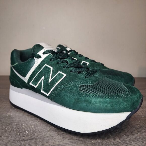 New Balance 574 Plus Shoes Platform Sneakers Acidic Green Suede Womens 7.5 - Picture 2 of 14